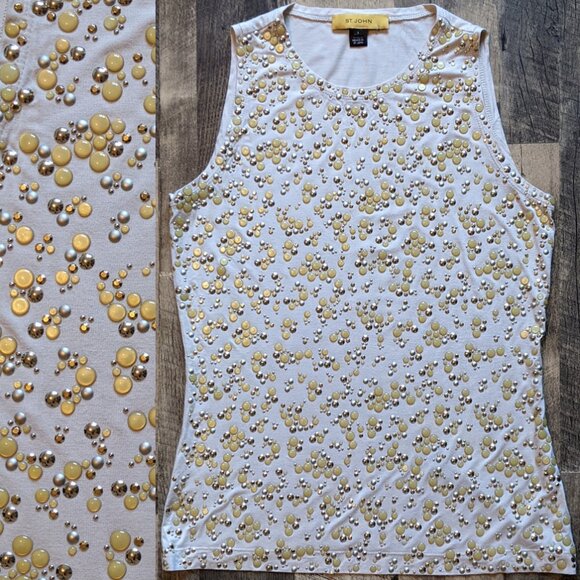 St. John Studs Tank Top Small Stretch Viscose Beige - Picture 1 of 5